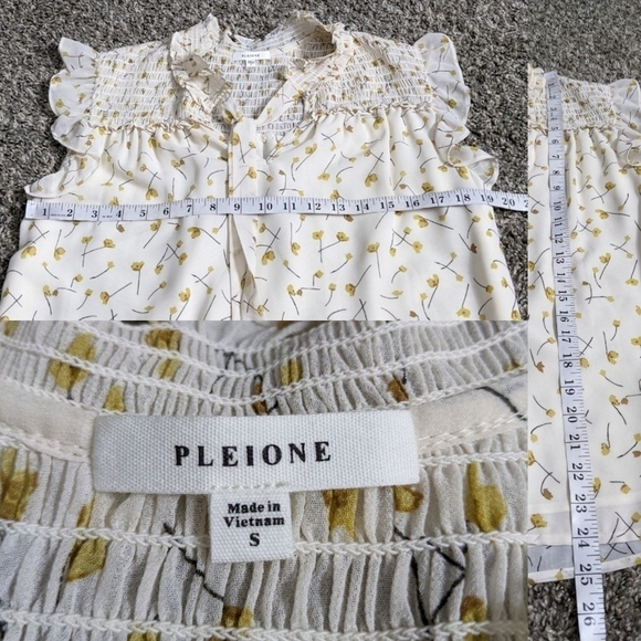 ✨3/$15 Pleione yellow floral ruffle blouse S - Picture 7 of 7